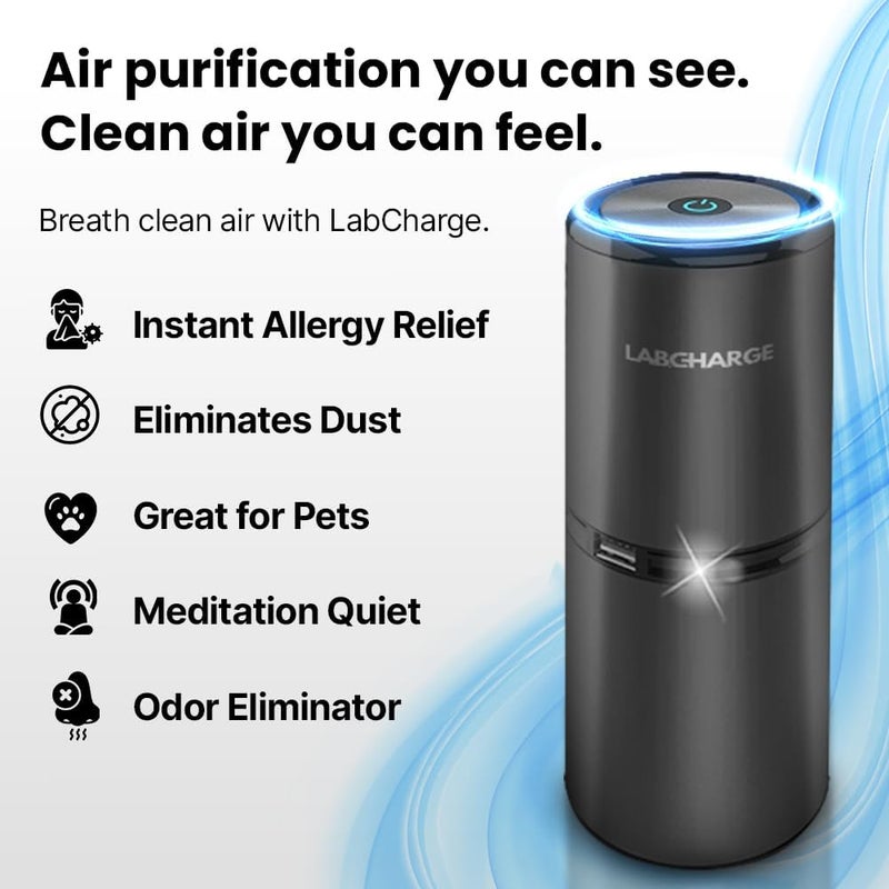 Lab Charge LabCharge Small Ionic Air Purifier for Home & Bedroom – Silent HEPA Filter – Covers 250 Sq Ft - Free Cleaner for Pets, Hair, Smoke, Dust, Odors & Dander – Compact & Black Design - Pack of 2 - Image 2